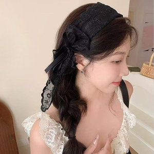 Serre-tête large en dentelle française avec nœud, bandeau estival pastoral en ruban, accessoire de cheveux élégant - Product Image 2