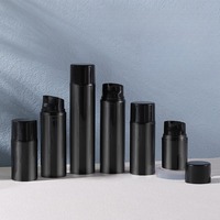 Botol Pompa Vakum Plastik PP Hitam Bulat Kosong 30 50 80 100 120 150 Ml untuk Kemasan Krim Lotion Serum, Botol Vakum untuk Krim Kental