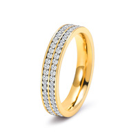 Bague en diamant à deux rangées de 4MM en acier inoxydable plaqué or 18 carats Bagues de fiançailles de mariage pour femmes et hommes