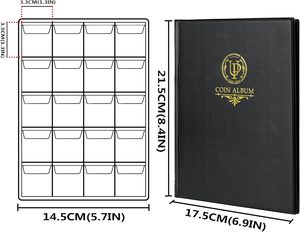 200-Pocket <strong>Coin</strong> Collecting Album <strong>Book</strong> 10 Pages 33x33 mm Grid Holder PVC Cover Pounds Pence Cents Dollars Nickel (Black) - Product Image 2