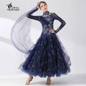 Robe de <span class=keywords><strong>danse</strong></span> longue à manches longues avec strass étoiles et fleurs, idéale pour <span class=keywords><strong>les</strong></span> compétitions et <span class=keywords><strong>les</strong></span> spectacles de <span class=keywords><strong>danse</strong></span> de salon - Product Image 5