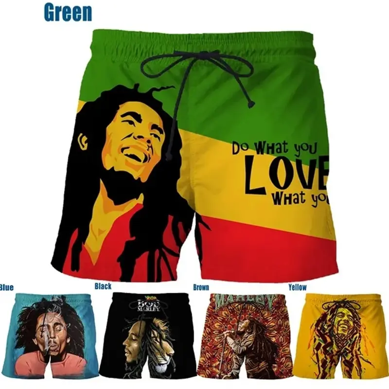 Rock-Sänger Bob Marley Reggae Rasta-Muster Board Shorts 3D-Druck Herren Outdoor Freizeit Sport Fitnessstudio Shorts Herren Schwimmburen