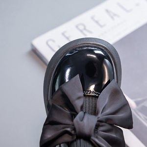 Chaussettes d'école noires en tricot pour filles, à nœud uni en PU, à semelle souple, pour le printemps et l'automne, chaussures d'extérieur pour enfants, vente en gros - Product Image 4