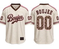 Maillot de baseball personnalisé pour femme en maille, col en V, avec bordure rayée et imprimé léopard, numéro, chemise de sport décontractée, streetwear OEM ODM