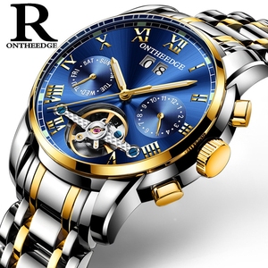 Montres automatiques mécaniques pour hommes <span class=keywords><strong>ONTHEEDGE</strong></span>, acier inoxydable, étanches, date, semaine, vert, mode classique, montres-bracelets, Reloj Hombre - Product Image 2