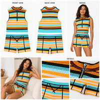 Ensemble deux pièces rétro rayé pour femme : Crop top sans manches à fermeture éclair et short assorti OEM ODM