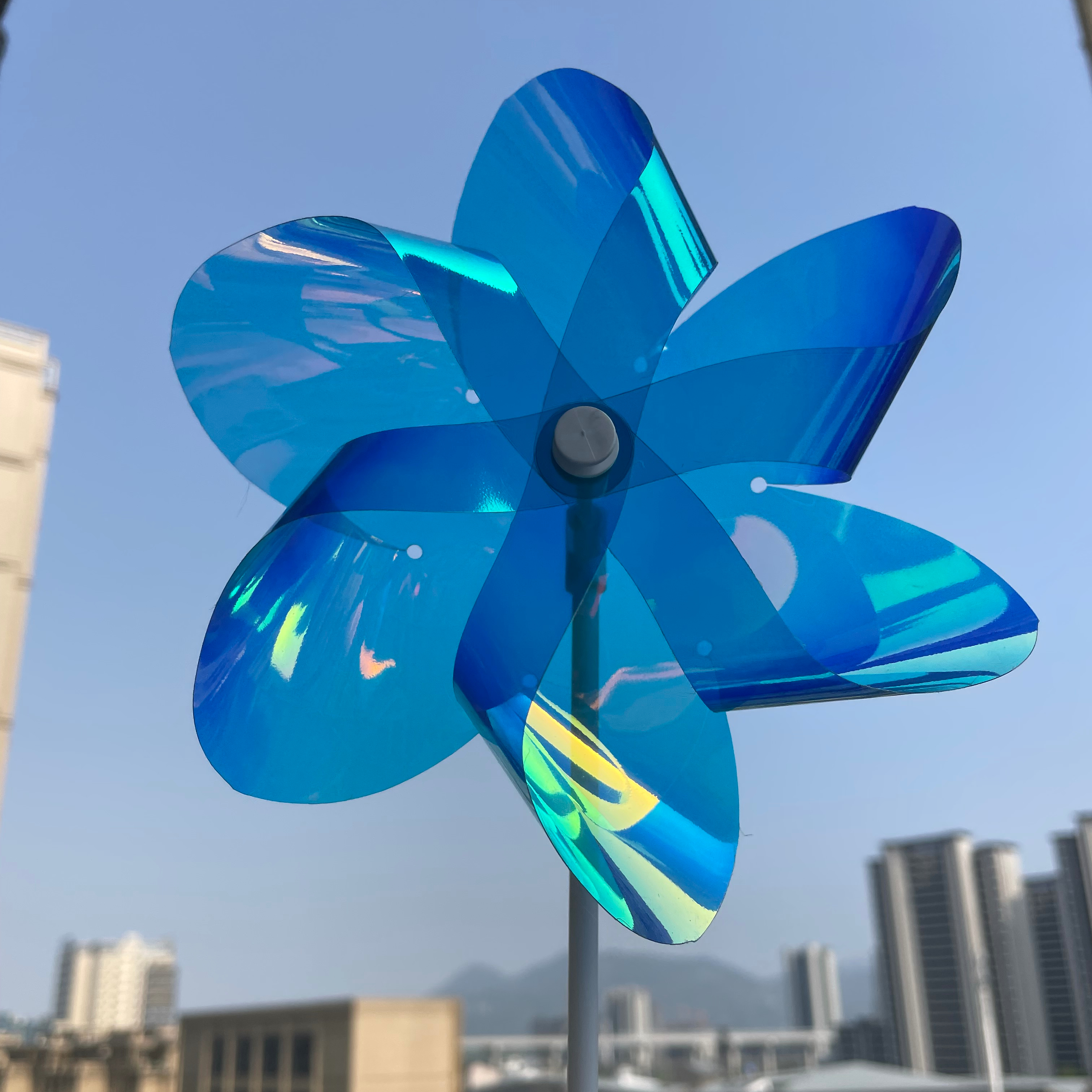 2023 новый дизайн 7 дюймов переливающийся Небесно-Голубой PET пластиковая вертушка снаружи ветряная мельница Декор