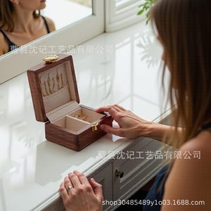 KAOTGOT Wooden Jewelry Box Rectangle Portable <b>Storage</b> For Bracelet Earring <b>Ring</b> Desktop Organizer Solid Color - Product Image 3