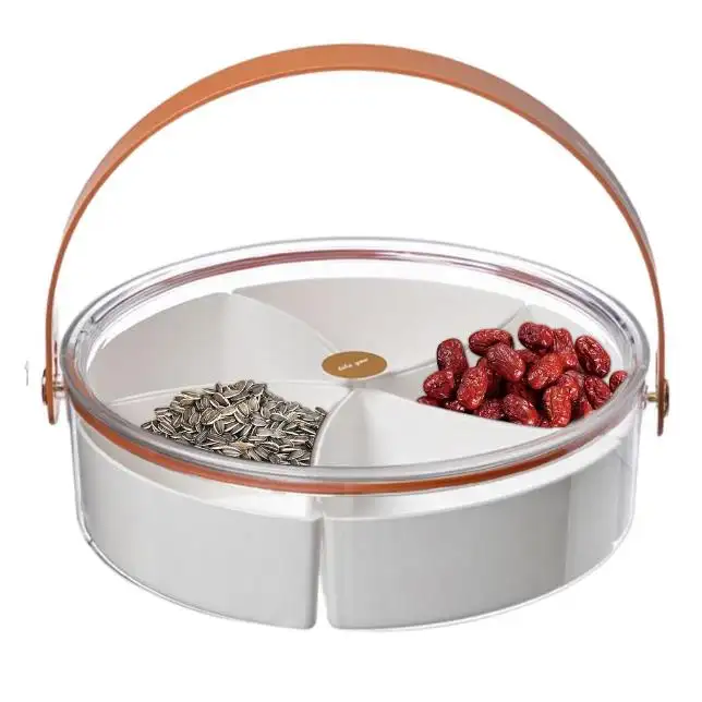 Dried Fruit Tray with lid Handle Storage Container 5 Plastic Compartment Box Clear Organizer for Candy Fruits Nuts Snacks