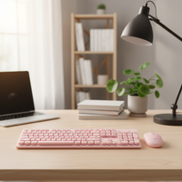 Combo de Teclado Inalámbrico Ergonómico Azul de Tamaño Completo, Delgado y Resistente al Agua, con Ratón Óptico de 2.4G y 1000 DPI para Oficina, 104 Teclas, OEM