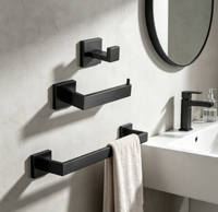Ensemble de salle de bain mural en acier inoxydable noir mat, style européen, trois pièces, durable et écologique