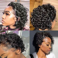 Perruques Courtes Bouclées 13x1 Lace pour Coupe Pixie Bob, 100% Cheveux Humains Remy, Densité 180%, Petite Taille de Bonnet, Brésiliennes