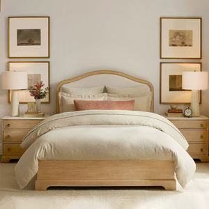 Letto Moderno di Lusso con Testiera Intrecciata in Rattan <span class=keywords><strong>e</strong></span> Legno, Arredamento per Camera da Letto in Materiali Misti - Product Image 1