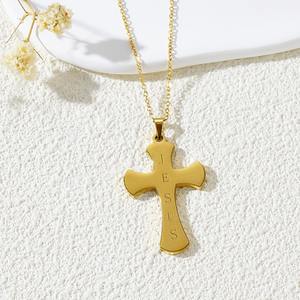 Ventas al por mayor cristiano religioso Jesús collar Hip-hop chapado en oro de acero inoxidable europeo Vintage Cruz Collar para mi hija - Product Image 1