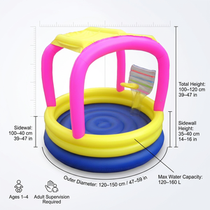 Piscine gonflable multifonctionnelle pour enfants avec parasol et panier de basket pour l'été - Product Image 2