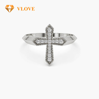 Vlove Labor-Gezüchteter Diamant 14K Massivgold Kreuzring Mikro-Pavé Runder Diamant Milgrain Maßgefertigter Schmuck Valentinstag Geschenke