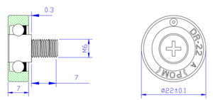 Roda Rol Plastik Seri <span class=keywords><strong>Dr</strong></span> M6 DR22C0.3L7 M6x22x7mm dengan Bantalan Pulley untuk Lemari Es, Printer, Mesin Kasir - Product Image 2