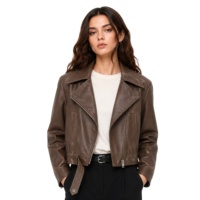 Blouson moto court en similicuir pour femme, certifié BSCI par une usine avec 17 ans d'expérience, col à revers, fermeture éclair asymétrique, vêtement d'extérieur