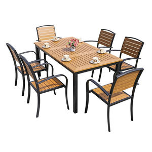 Juego de mesa de comedor de madera impermeable para jardín, mesa y sillas de comedor familiares, muebles de exterior modernos de madera para comedor al aire libre. - Product Image 1