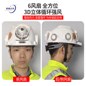 หมวกนิรภัยพลังงานแสงอาทิตย์ Zixi พร้อมพัดลมและเครื่องปรับอากาศพร้อมไฟ, หมวกกันแดดสำหรับไซต์ก่อสร้าง, หมวกพัดลม - Product Image 5