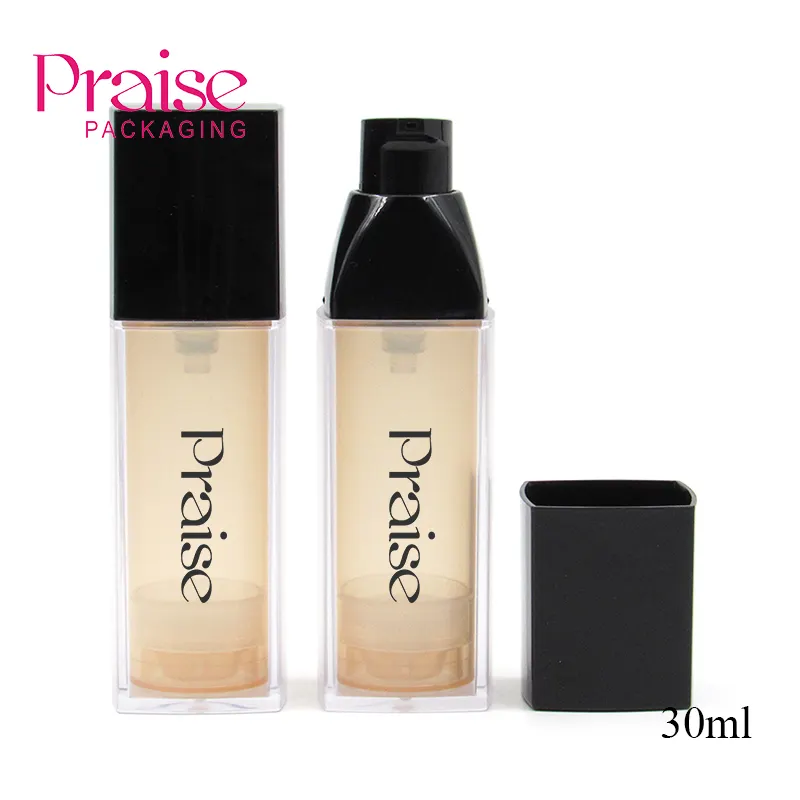 Custom makeup packaging 30ml sterile airless pump bottle square vacuum lotion bottle empty transparent refillable container