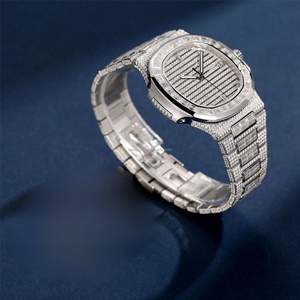 Montre-bracelet pour homme en acier inoxydable unisexe avec boussole diamantée design Moissanite 20mm en alliage style glacé eau 41mm mécanique - Product Image 3