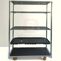 Chariot de transport galvanisé à 4 roues en acier pour serre, pépinière et jardin, chariot roulant multi-niveaux avec base en maille