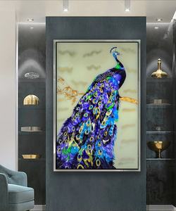 Salon décor luxe encadré Animal oeuvre 3D émail peinture <span class=keywords><strong>bleu</strong></span> verre peinture <span class=keywords><strong>paon</strong></span> photos - Product Image 3