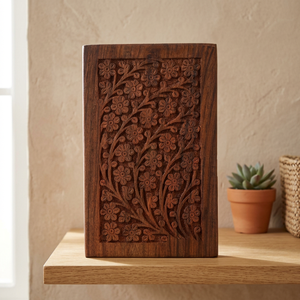 Urna Funeraria para Mascotas de Madera de Palisandro Árbol de la Vida, Hecha de Madera de Sheesham India, con Capacidad para hasta 200 Libras - Product Image 3