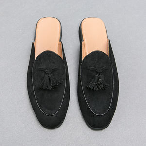 Chaussures d'été en cuir semi-ouvertes pour hommes, respirantes, à pampilles, tendance, à enfiler, type sandales - Product Image 6