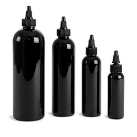 Bouteille de shampooing ronde boston noire opaque avec différents bouchons