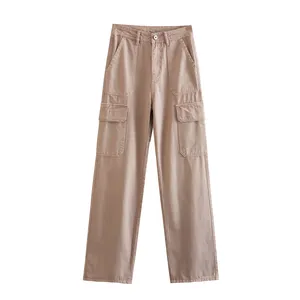 5 colorway side pockets zipper fly solid color full length casual women's cotton cargo pants