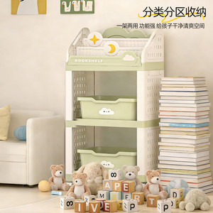 Childrens Bookshelf Picture Book Shelf 3 Tier Portable Storage Rack For Bedroom Toy Organizer With Wheels - Product Image 3