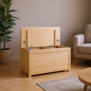 Banco de Almacenamiento de Madera de Pino Sólido Sin Tratar, Muebles de Salón de Diseño Rústico Moderno - Product Image 2