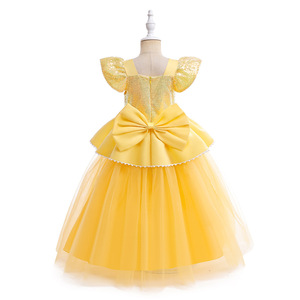 Abito Giallo Lucido per Bambine con Maniche a Sbuffo, Tutù da Balletto a Maniche Lunghe, Design Principessa, Costume di Halloween - Product Image 6