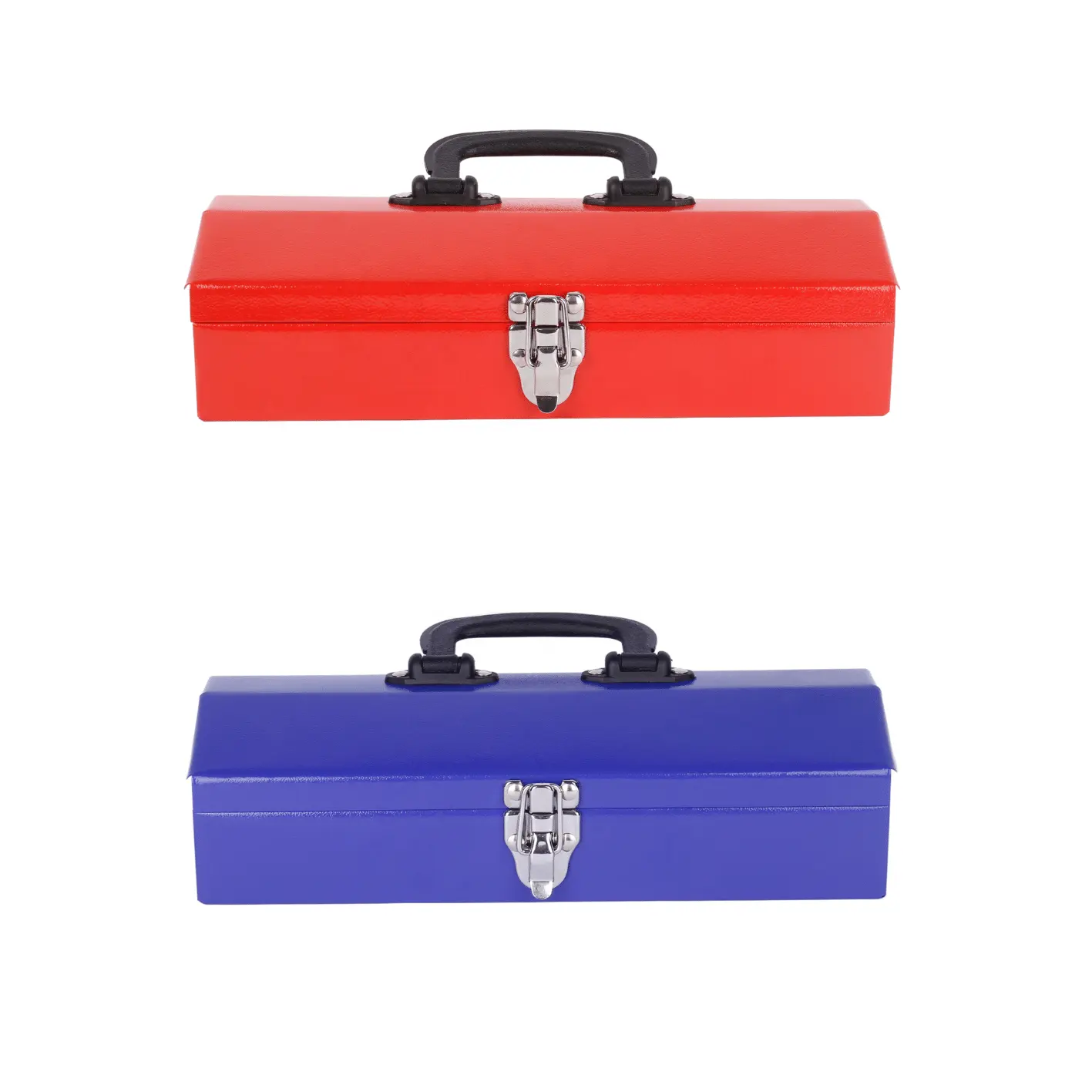 Big Red & Blue Hip Roof Style Portable Steel Tool Box with Metal Latch Closure