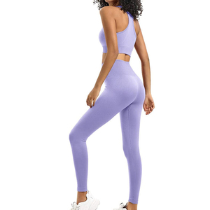 Custom Comfortable <b>Women</b> Fitness Set Yoga Sportswear Two Piece Top And <b>Leggings</b> Activewear Solid Color Yoga Set - Product Image 4