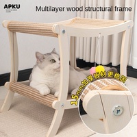 Lit pour chat en bois massif multicouche à double niveau avec cadre en rotin tressé et jouet suspendu en forme de boule – Meubles pour chats en gros et sur mesure