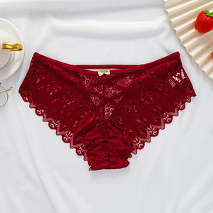 Hot Selling High-End Women's Mid-Rise Lace Hollow Cross Strap Triangle Panties Thin Mid-<strong>Waist</strong> <strong>Underwear</strong> Trendy Sexy Solid - Product Image 6
