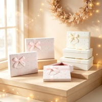 Caja Rectangular de Lujo, Papel Artístico con Patrón en Relieve y Bronceado, Caja Premium de 3 Piezas para Regalo Cosmético con Lazo de Cinta, Caja de Embalaje para Regalo