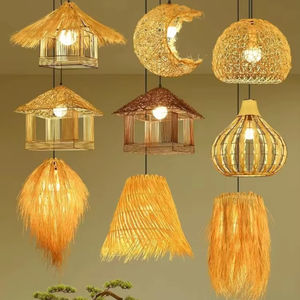 Candelabro tejido de bambú de Asia, lámpara de bambú de paja tejida de ratán creativa, Restaurante japonés Retro, restaurante con personalidad, arte de ratán - Product Image 6