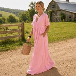 OEM ODM Boho Maxi Dress Women39s Loose Fit Resort Vacation Dress Casual Flowy Holiday Sundress Cottagecore Outfit Elegant <strong>Relaxe</strong> - Product Image 2