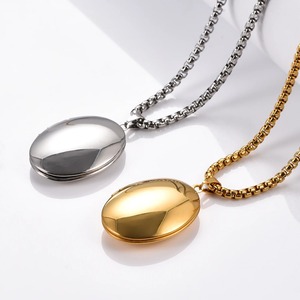 Colgante Ovalado Pulido de Acero Inoxidable, Collar con Medallón Personalizado con Imagen y Texto, Joyería para Regalo de Amigos y Enamorados - Product Image 3