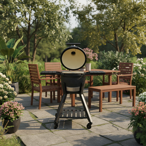 Grill Kamado in Ceramica Moderno da 16 Pollici Modello MK16Pro, Grande a Forma di Uovo, Grigio Opaco, Liscio, con Carrello <span class=keywords><strong>BBQ</strong></span> e Affumicatore in <span class=keywords><strong>Ghisa</strong></span> - Product Image 1