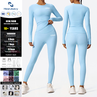 Set Pakaian Olahraga Wanita 2 Potong Anti Air, Atasan Lengan Panjang Kerah Bulat Klasik & Legging Pinggang Tinggi Elastis Pembentuk Tubuh