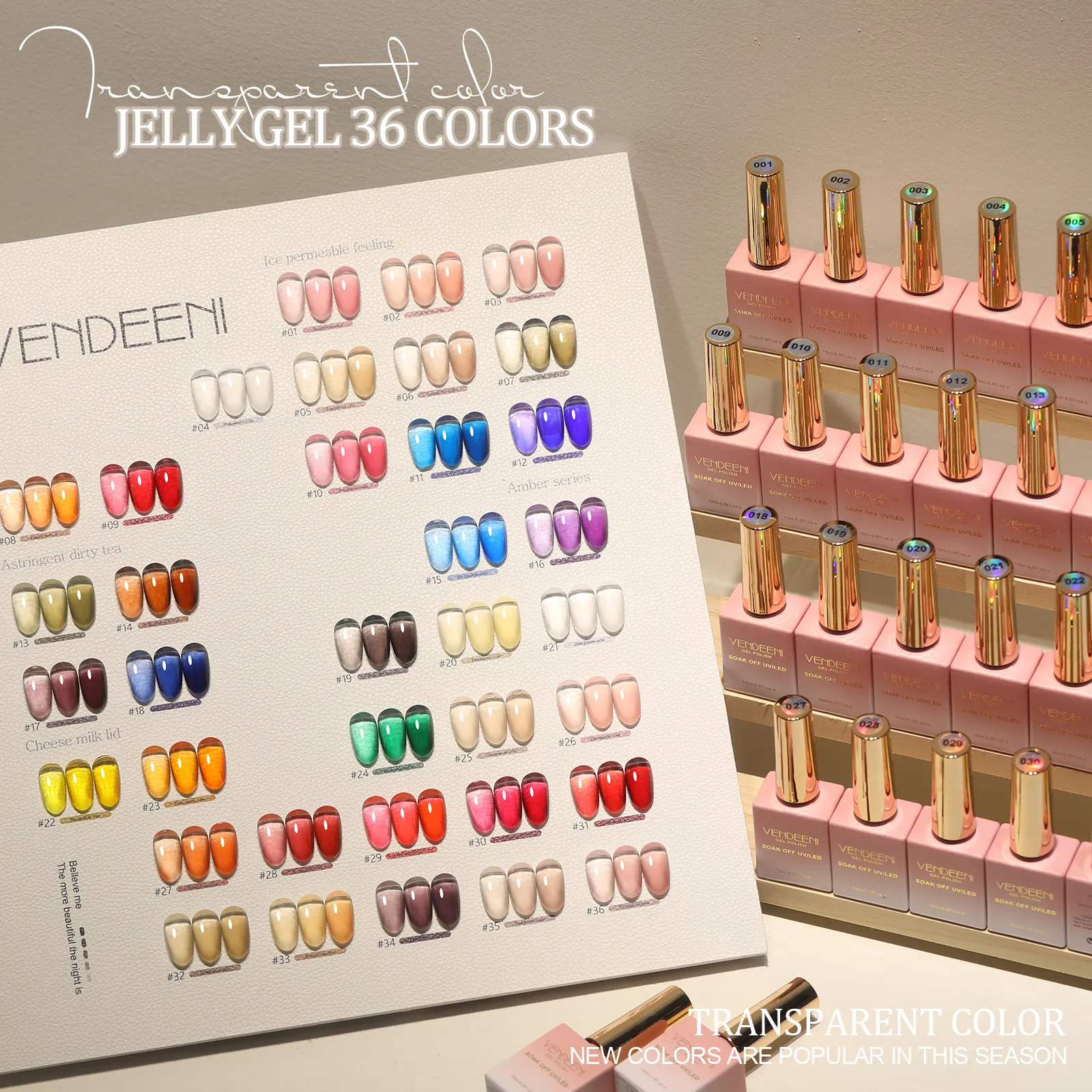 Vendeeni-Kit de Gel para uñas, 36 colores, profesional, personalizado, Etiqueta Privada, esmalte de uñas, botella de Gel transparente, juego de manicura