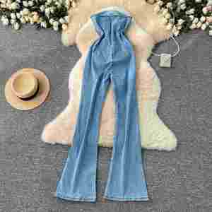 Mono vaquero 3D sin tirantes, ajustado, transpirable, antiarrugas, sin mangas, de cintura media, largo, para mujer, venta al por mayor, ideal para invierno. - Product Image 4