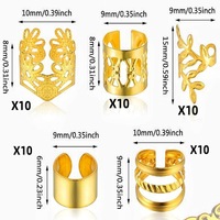 Lot de 100 bijoux pour cheveux en gros : Anneaux dorés multi-styles, perles ajustables pour tresses, locs et dreadlocks
