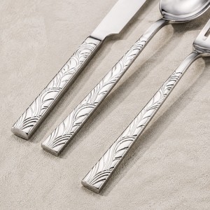 Wholesale Stainless Steel Heavy <b>Flatware</b> <b>Set</b> Thick Square Hammered Handle Cutlery <b>Set</b> for Wedding Party - Product Image 4
