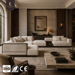 Divano Sezionale di Lusso in Tessuto Stile Old Money, Set di Divani su Misura con Struttura in Legno Massello per Arredamento di Ville di Alta Gamma - Product Image 1